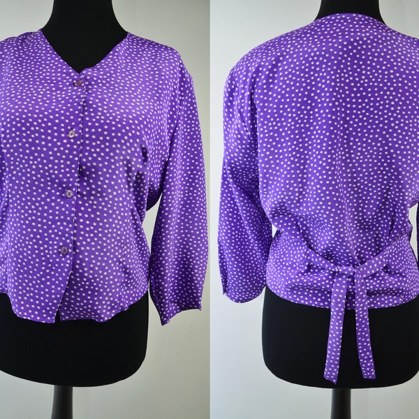 Polka-Dot Bluse violett weiß, 80er