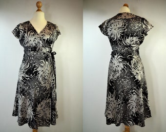 Wrap Dress 80s Black White Silk Cotton Monsoon