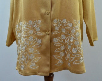 80s blouses-Longjacke, embroidered, gold-coloured