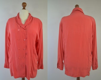 Blusa de seda de diseño Otto Kern, coral 80s