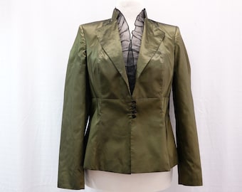 Elegant Vintage Vera Mont Jacket Top Satin olive green