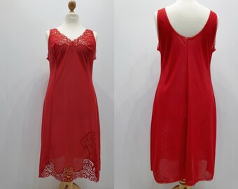 Vintage Nylon Underdress in Red 70s