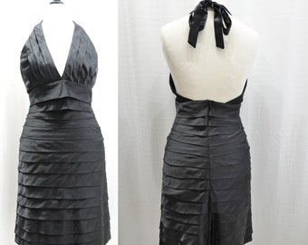 Vintage Halter Satin Dress Black Applied Steps