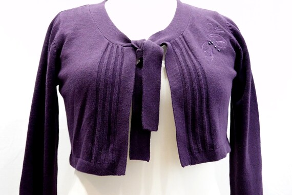 Knitted Bolero Dark Purple Bow Closure Terre Des Marins Etsy