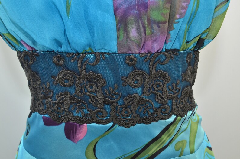Vintage Halter Dress England turquoise with lace image 4