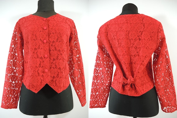 80s Lace blouse Red