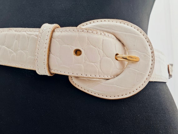 Vintage designer belt leather cream with crocodil… - image 4