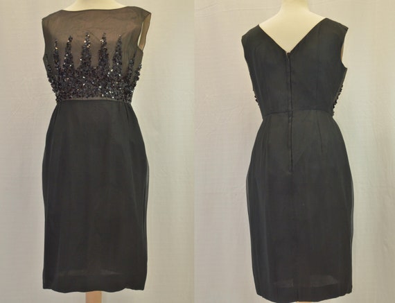 Vintage chiffon dress black festive with sequins 7