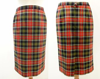 Tight straight skirt wool fabric red checkered bulkhead pattern
