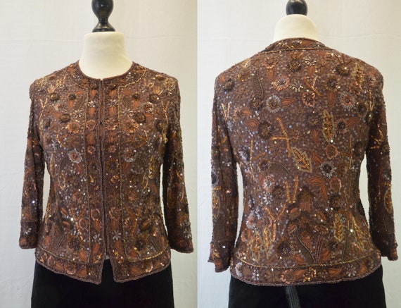 Vintage jacket silk brown embroidered silk yarn be
