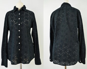 Vintage shirt blouse, embroidery eistoff, black