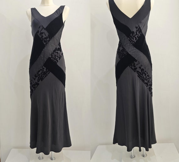 Laura Ashley long bias cut silk black dress - image 1
