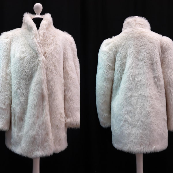 Vintage Longjacke Faux Fur weiß