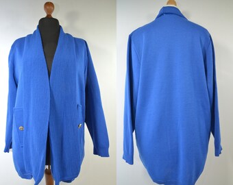 Longjacke royalblau Strickware offen Schalkragen