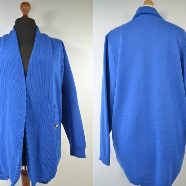 Longjacke royalblau Strickware offen Schalkragen