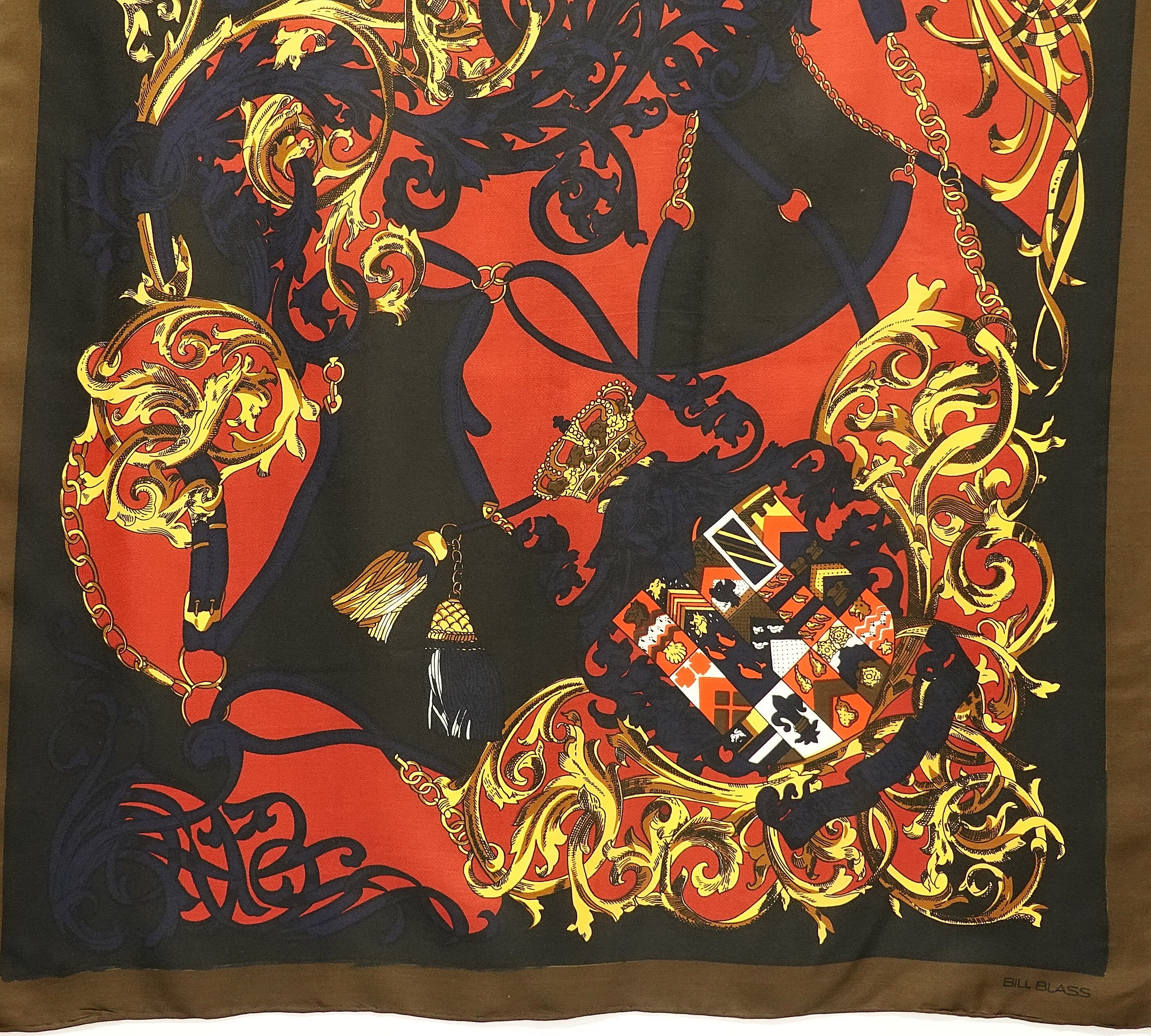 Bill Blass Black & Brown Animal Print Vintage Silk Scarf
