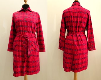 Vintage cotton coat OpArt red colorful French design