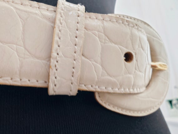 Vintage designer belt leather cream with crocodil… - image 3