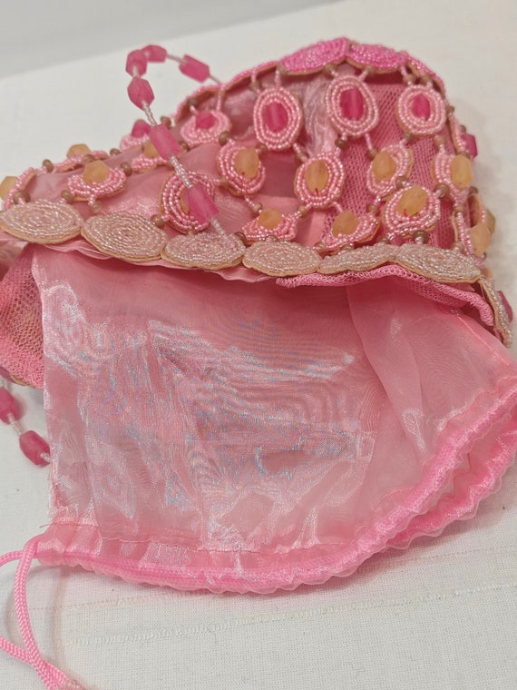 Beaded bag with handle hand-embroidered in pink - image 6