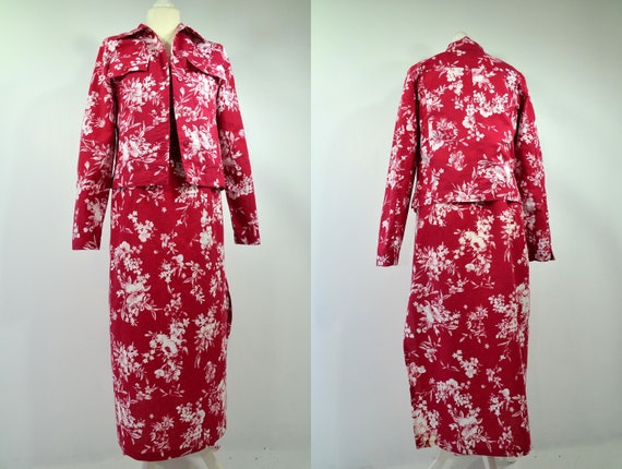 Carrier dress with Jacket red white Ramie and Cot… - image 1