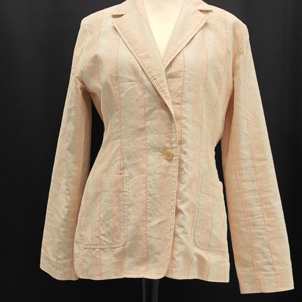 Sommerblazer Clubblazer Baumwolle Leinen gestreift beige lachs Frankreich