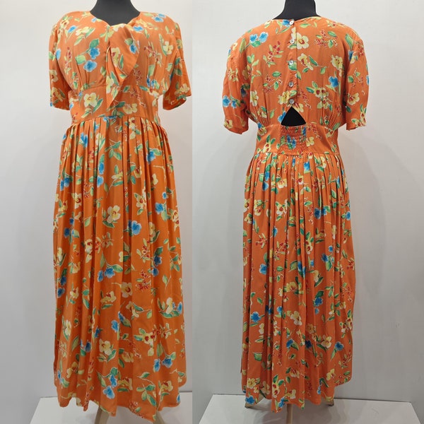 Vintage Sommerkleid orange bunt Michèle Boyard Design 80er