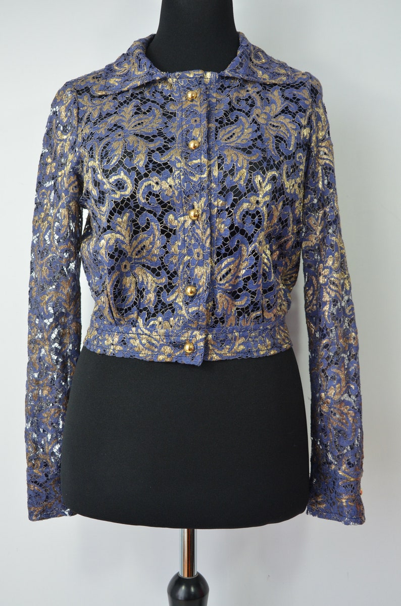 Lace jacket Blouson-form, royal blue-gold image 3