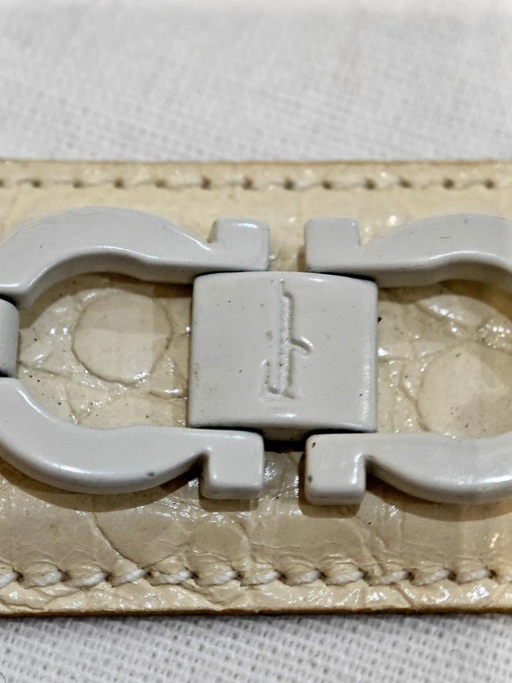 Vintage designer belt leather cream with crocodil… - image 6