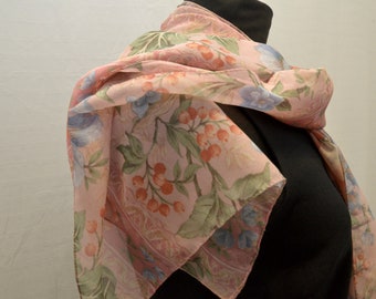 Vintage summer scarf of 80s flower design rosewood