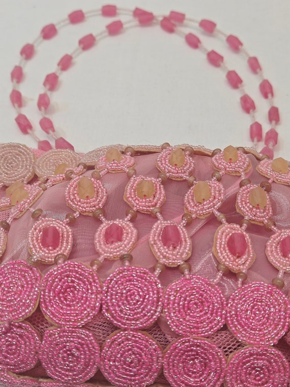 Beaded bag with handle hand-embroidered in pink - image 4