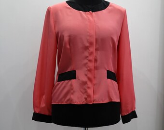 Vintage Faux Silk Blusenjacke pink schwarz 80er