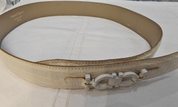 Vintage designer belt leather cream with crocodil… - image 2