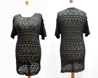 Vintage knitted lace dress black