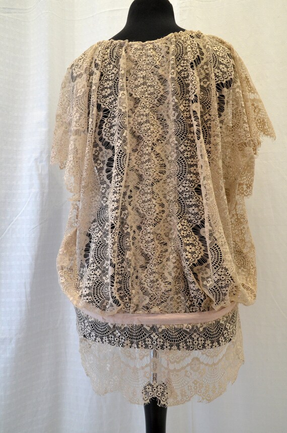 Lace blouse beige 80s with waist band - image 9