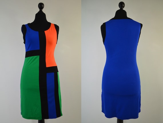 Op Art Dress, Mondrian Pattern Jersey Summer Dress