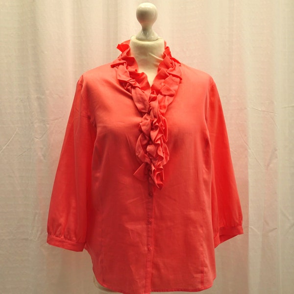 Blouse made of fine cotton batist coral red with ruffle