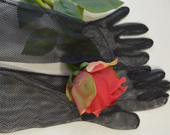 Vintage gloves fishnet long black