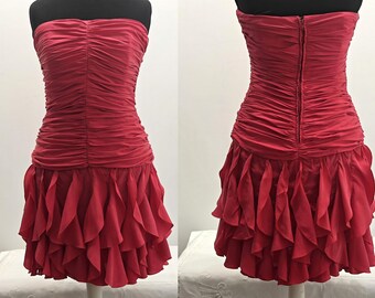 Seidenkleid Partykleid trägerlos rot Mini aus Frankreich