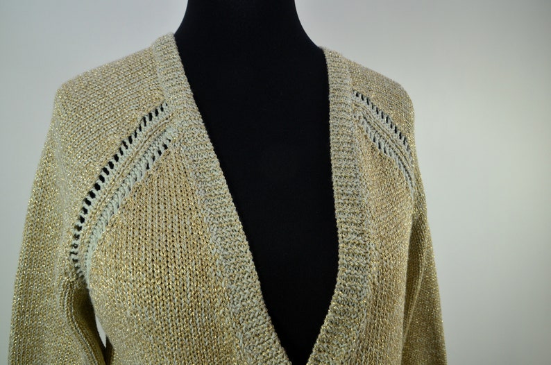 V-Neck Cardigan beige mit Lurexfaden 80er Bild 2