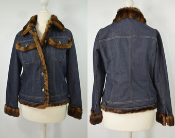 Denim jacket with woven fur