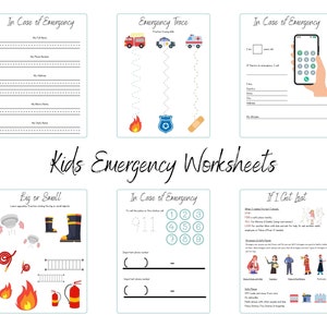 Kids Emergency Safety Printable Workbook, Preschool Children Activity, Early Learning, Fire and Police Worksheet, Homeschooling Worksheets