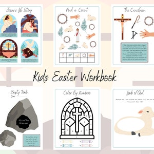 Kids Easter Bible Story Worksheets- Ages 4-10- Preschool, Kindergarten, Elementary Age Activity- Jesus, Christian, Sunday School, Homeschool