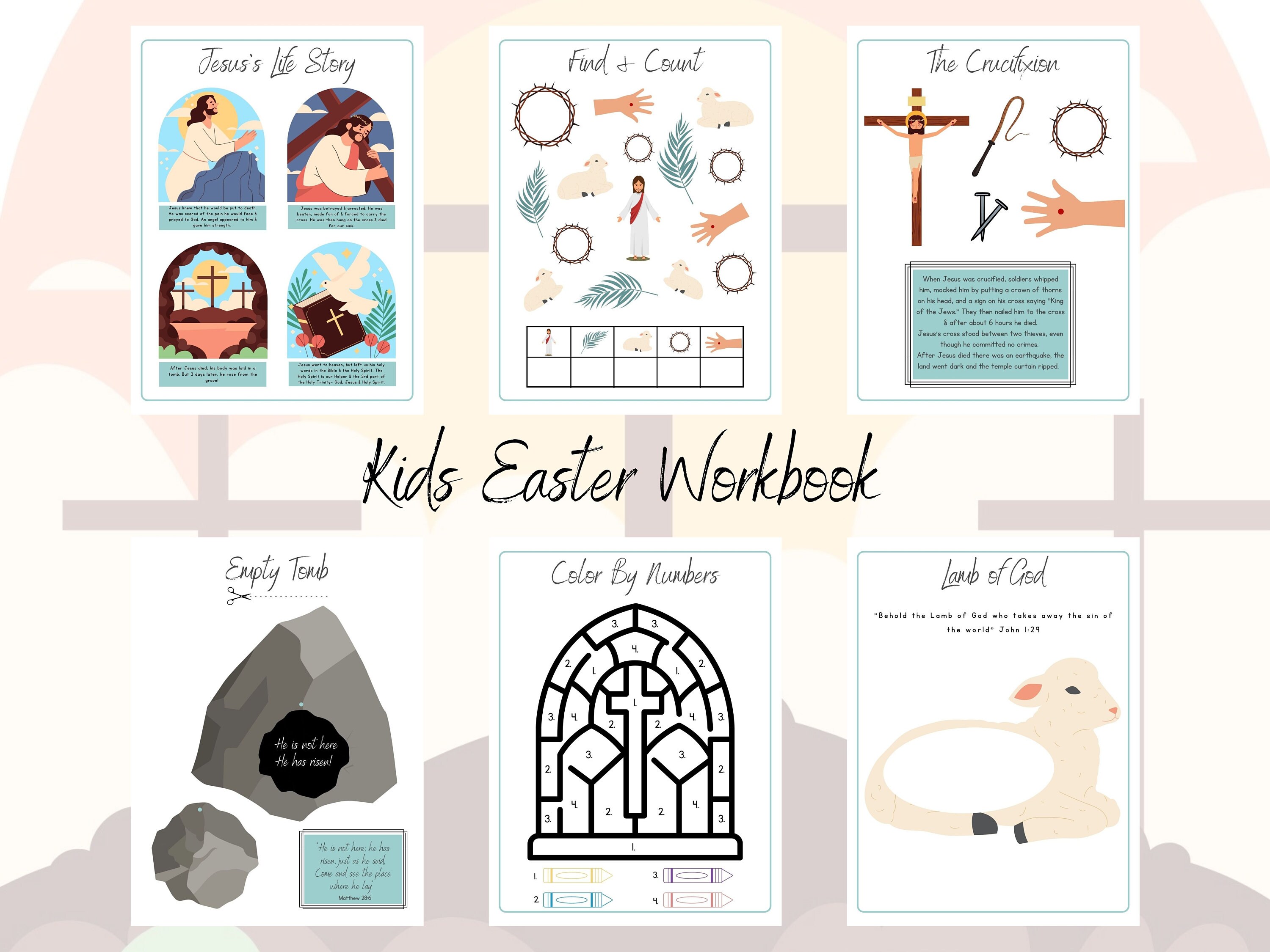 kids easter bible story worksheets ages 4 10 preschool etsy