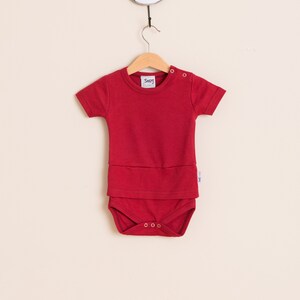 Snugtums berry red short sleeve bodysuit top