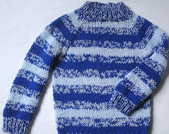 NEW cozy sweater 122-128, royal blue-light blue striped pattern, handmade in Berlin, unique