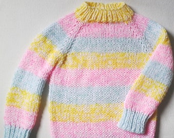 New: cuddly jumper size. 116-122 yellow-pink-light blue striped pattern, unique, handmade in Berlin