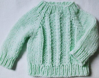 New Baby Cuddle Sweater Size 68-74 Mint Green Braid Stripes Unique 4 Seasons Handmade Berlin