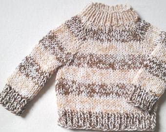 NEW: Cuddly sweater beige-brown-white striped pattern size. 80-86, unique, 4-season sweater handmade from Berlin