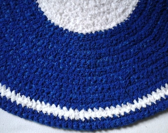 NEW * Round teddy wool carpet * Ø 100 cm * blue-white * fluffy + thick * washable * all floors * unique * handmade from Berlin