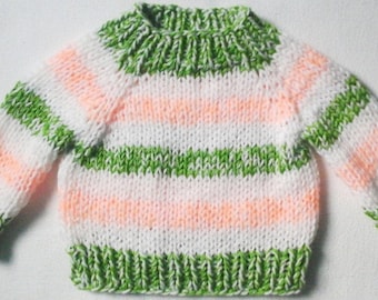 Unique new baby cuddly sweater size. 62-68 green-salmon-white stripes 4 seasons